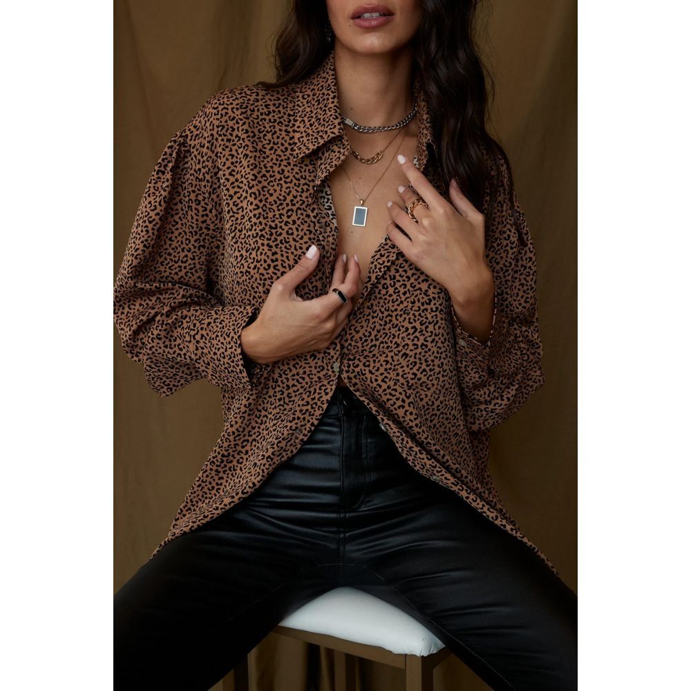 12th Tribe Oversized Leopard Print Button-Front Blouse size Small/Medium